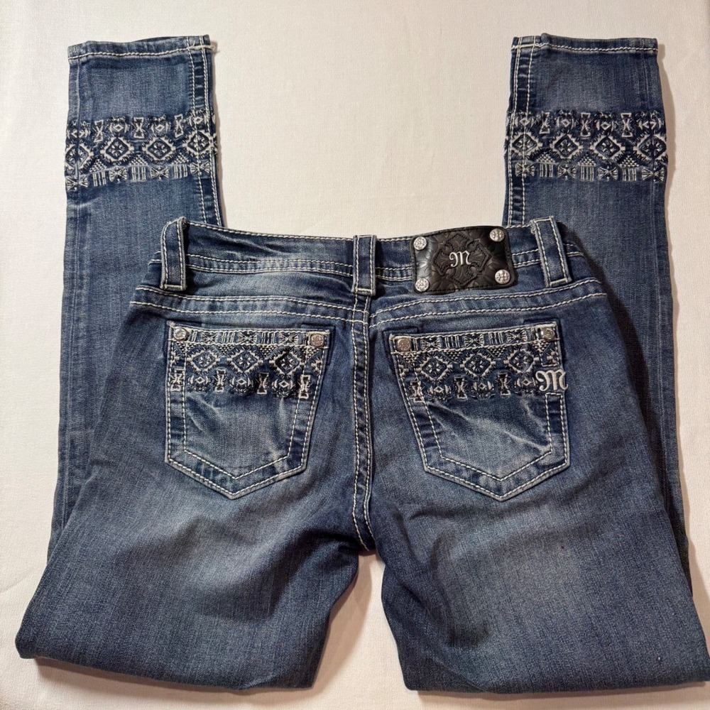 Miss Me Jeans Signature Cuffed Skinny‎ Jeans Embellished Tribal Print Waist 27
